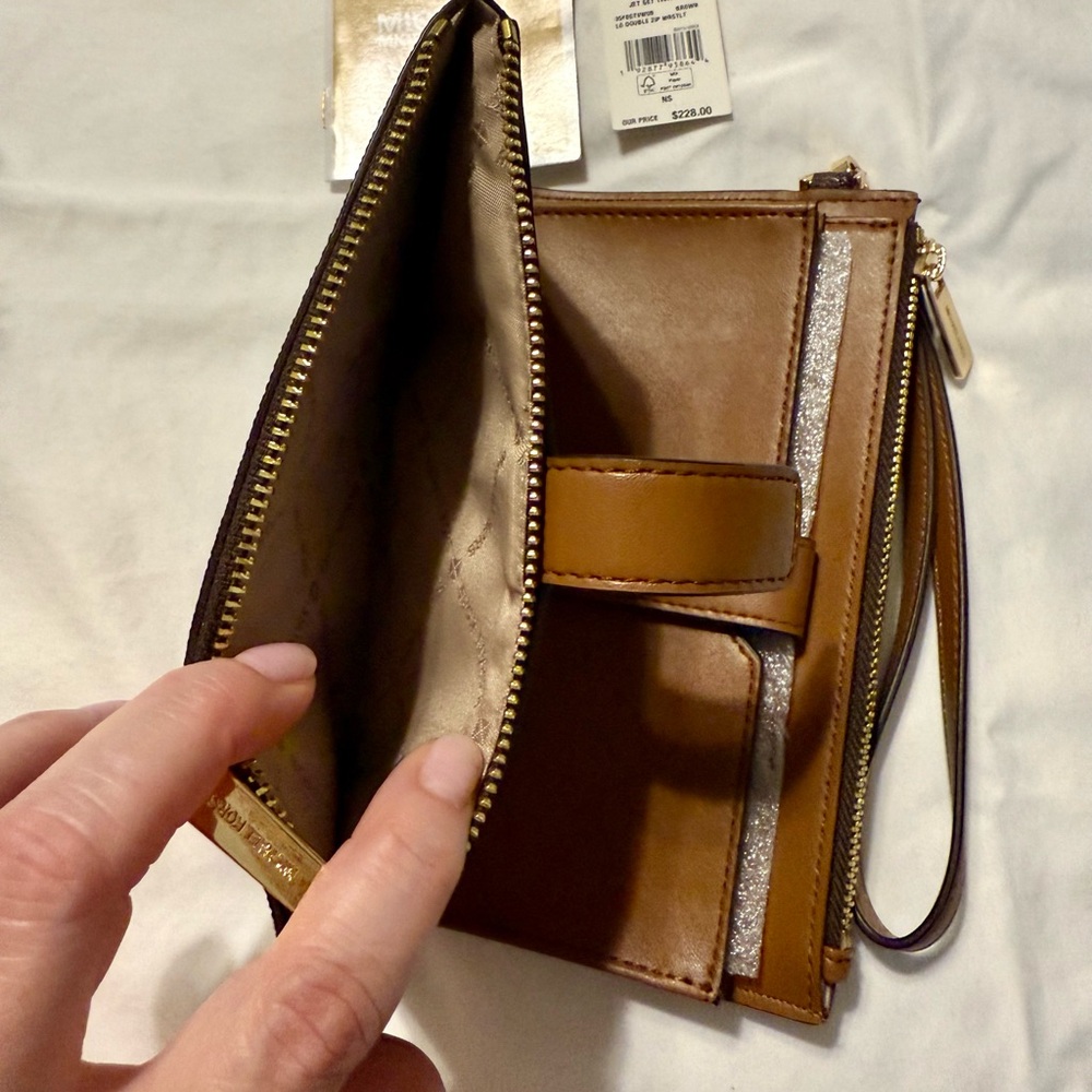 Michael Kors Gold and Brown Large Double Zip Wristlet - Picture 8 of 9